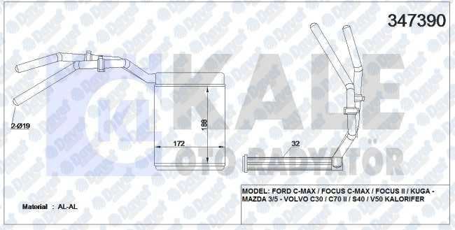 41-1915B Kalorifer Radyatoru Brazing Ford Focus Ii 1.6 Tdci - 1.6i - 1.6 Ti-Vct - 1.8 Tdci 04-11/ C-Max I 1.6 Tdci - 1.6i - 2.0 Tdci 07-11/ Mazda 3 1.6 03-09/ Volvo S40 Ii - C30 1.6 D - 1.6i 04-12